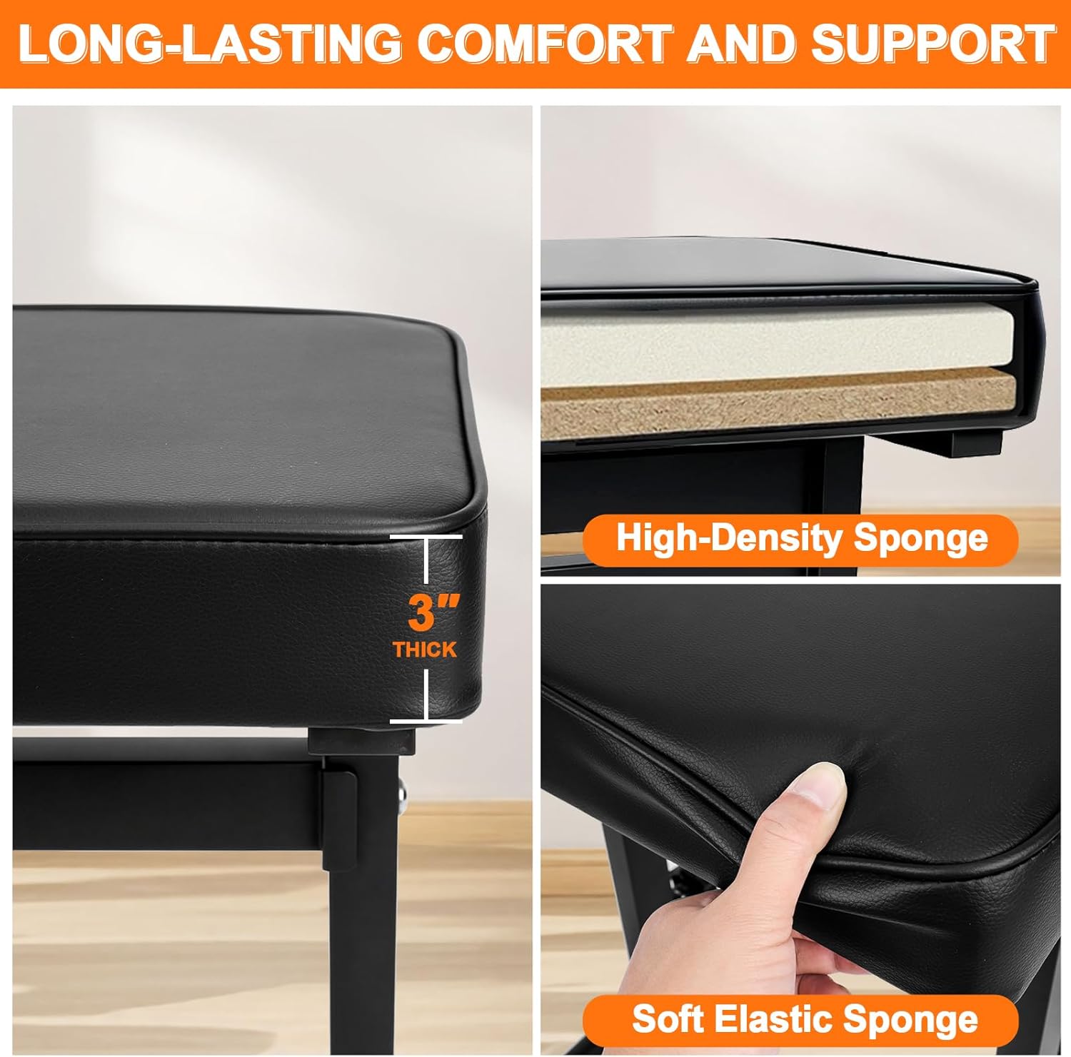 Firstar Adjustable Piano Bench 18.11" to 22.83", Foldable Piano Stool with PVC Leather, Portable Keyboard Bench with Padded Cushion for Musicians Piano Stool Chair (Capacity: 260 lb)
