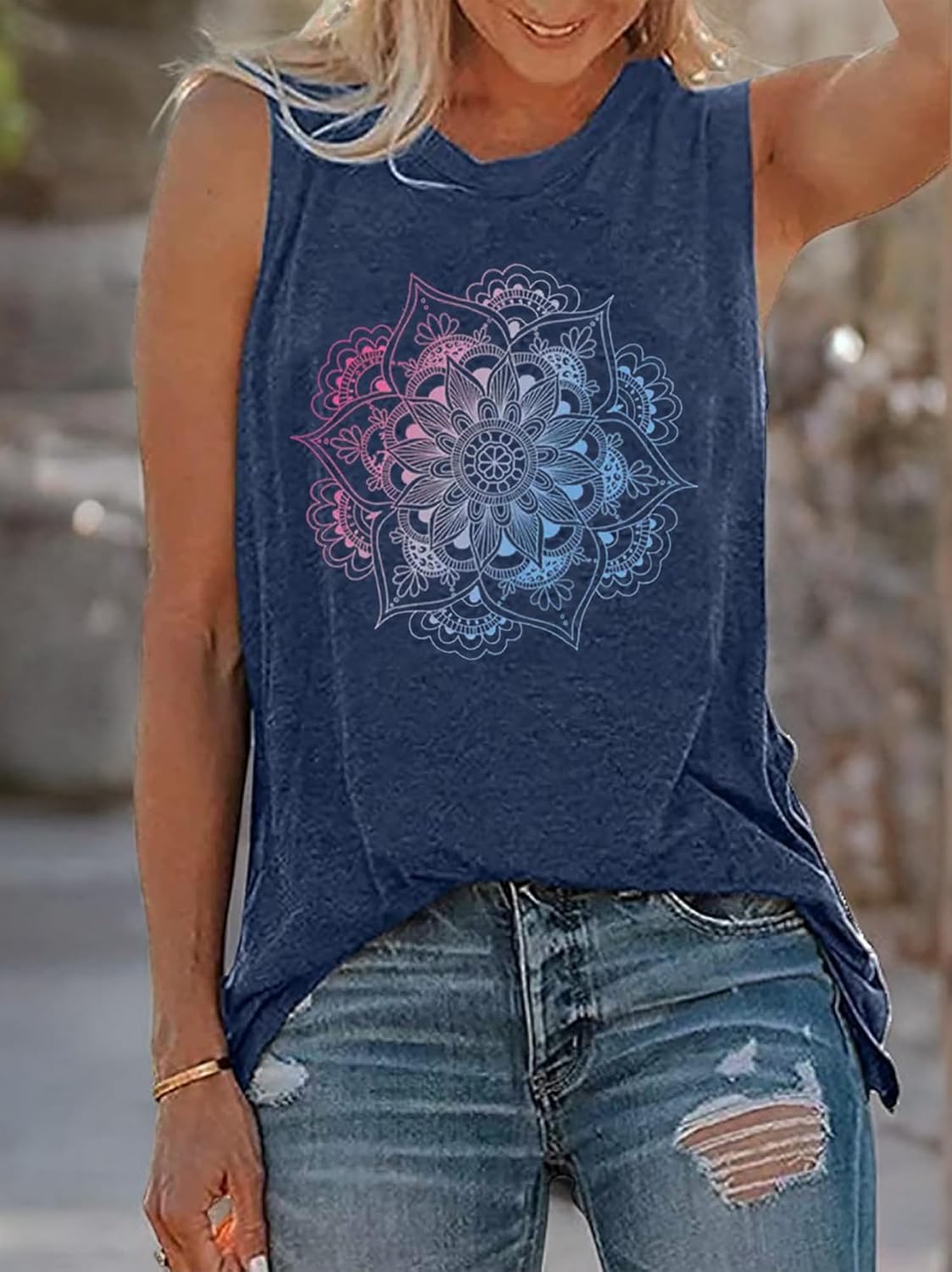 Floral Tank Tops for Women Mandala Tanks Wildflower Graphic Tees Sleeveless Tshirts Beach Vacation Summer Tops - Image 4