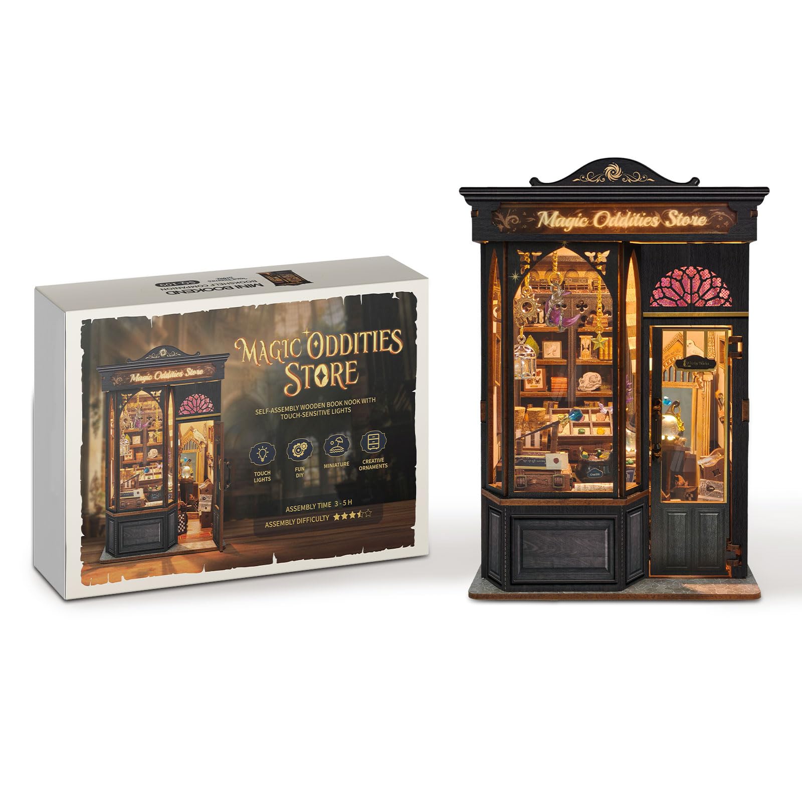 Kit fai da te con angolo libro con luce a LED, puzzle 3D in legno, kit per casa in miniatura, per adulti, supporto per libri, fermalibri, puzzle 3D, decorazione per scrivania, regali