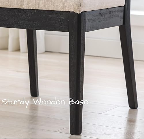 Miniatura 5 de Juego de 2 sillas de comedor de ratán de granja, sillas de comedor de madera negra, sillas rectangulares de cocina, sillas de comedor tapizadas,