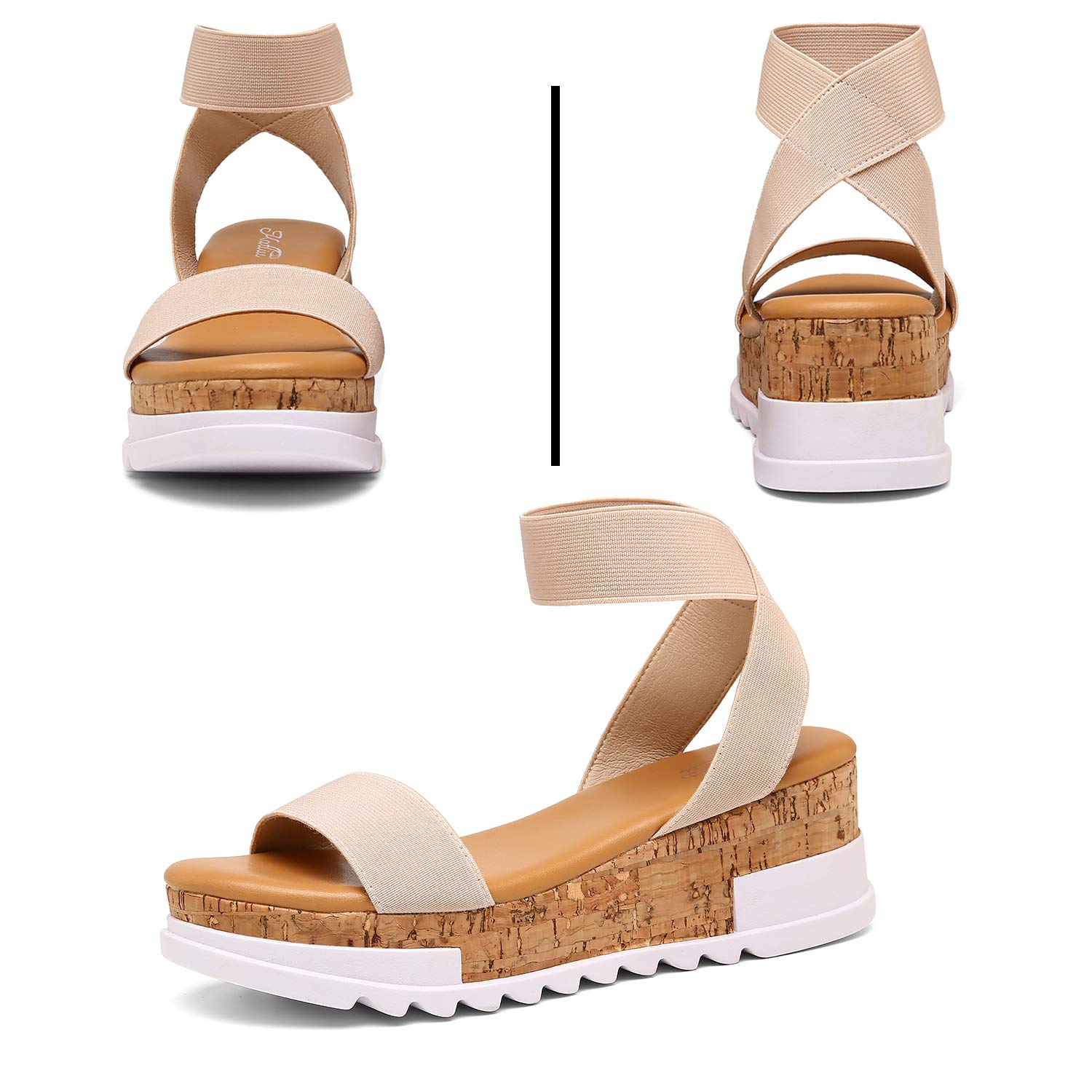 katliu Women's Wedge Platform Sandals Elastic Ankle Strap Cork Platform Sandals
