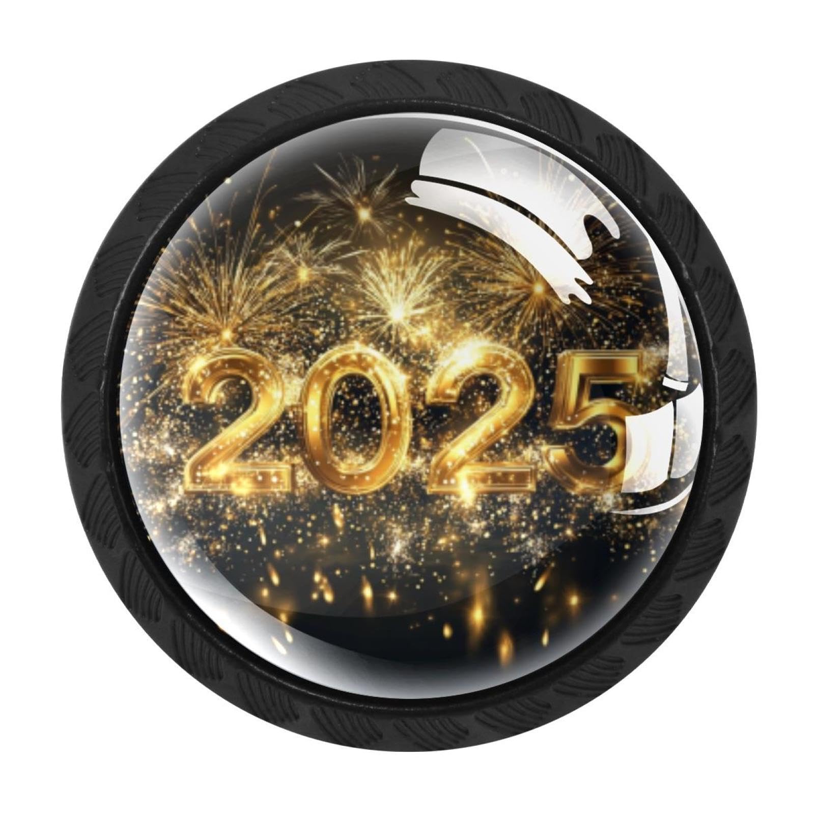 CHENZZZZ 4 Pack Welcome 2025 new Year Dresser Drawer Cabinet Knobs Round Crystal Glass Knobs Pulls Handles for Kitchen Wardrobe Cupboard Door Hardware