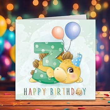Cult Kitty - Dinosaur 3rd Birthday Card - Happy Third