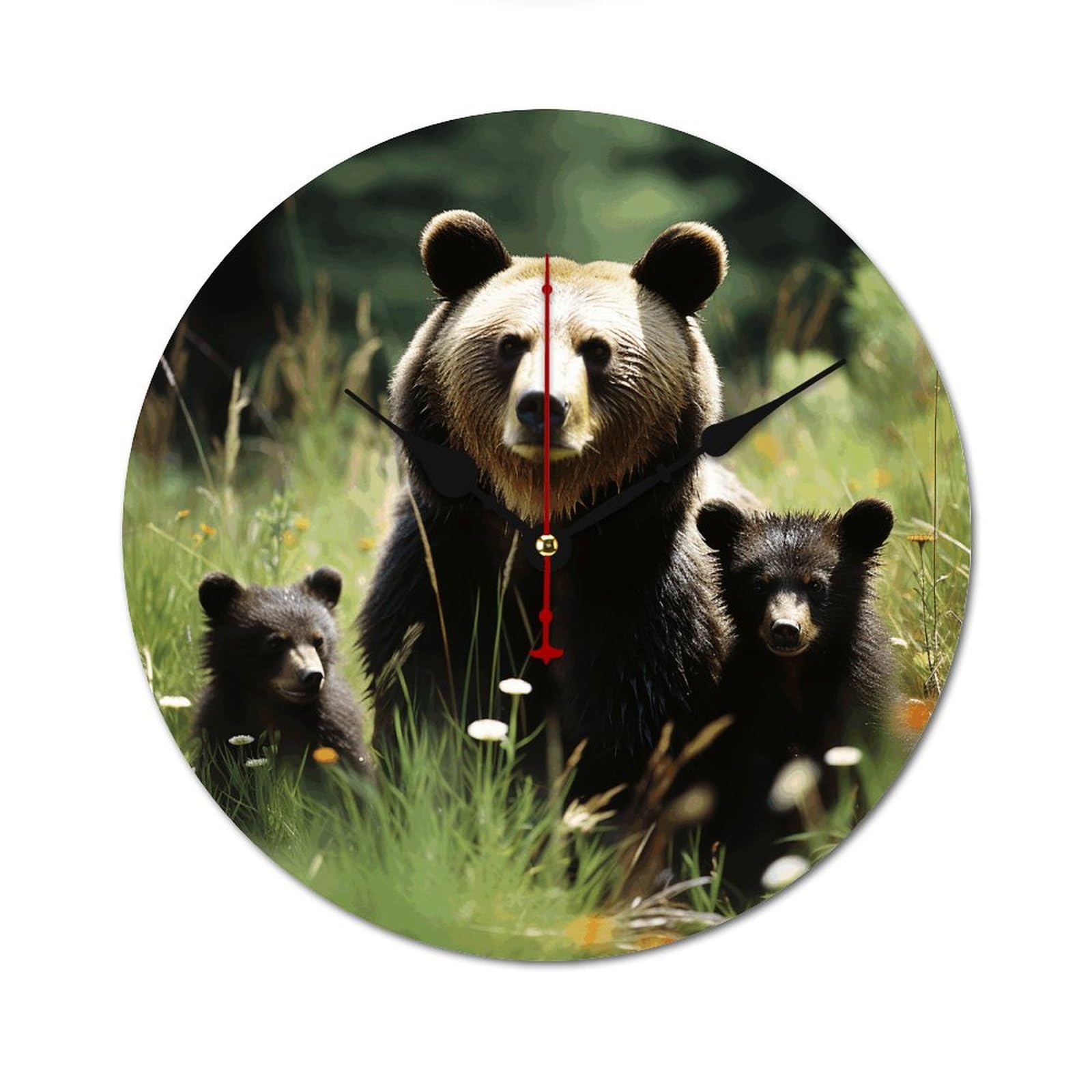 Horloge murale décorative en bois de 40 cm artisanale motif Mama Bear pour salon épuré