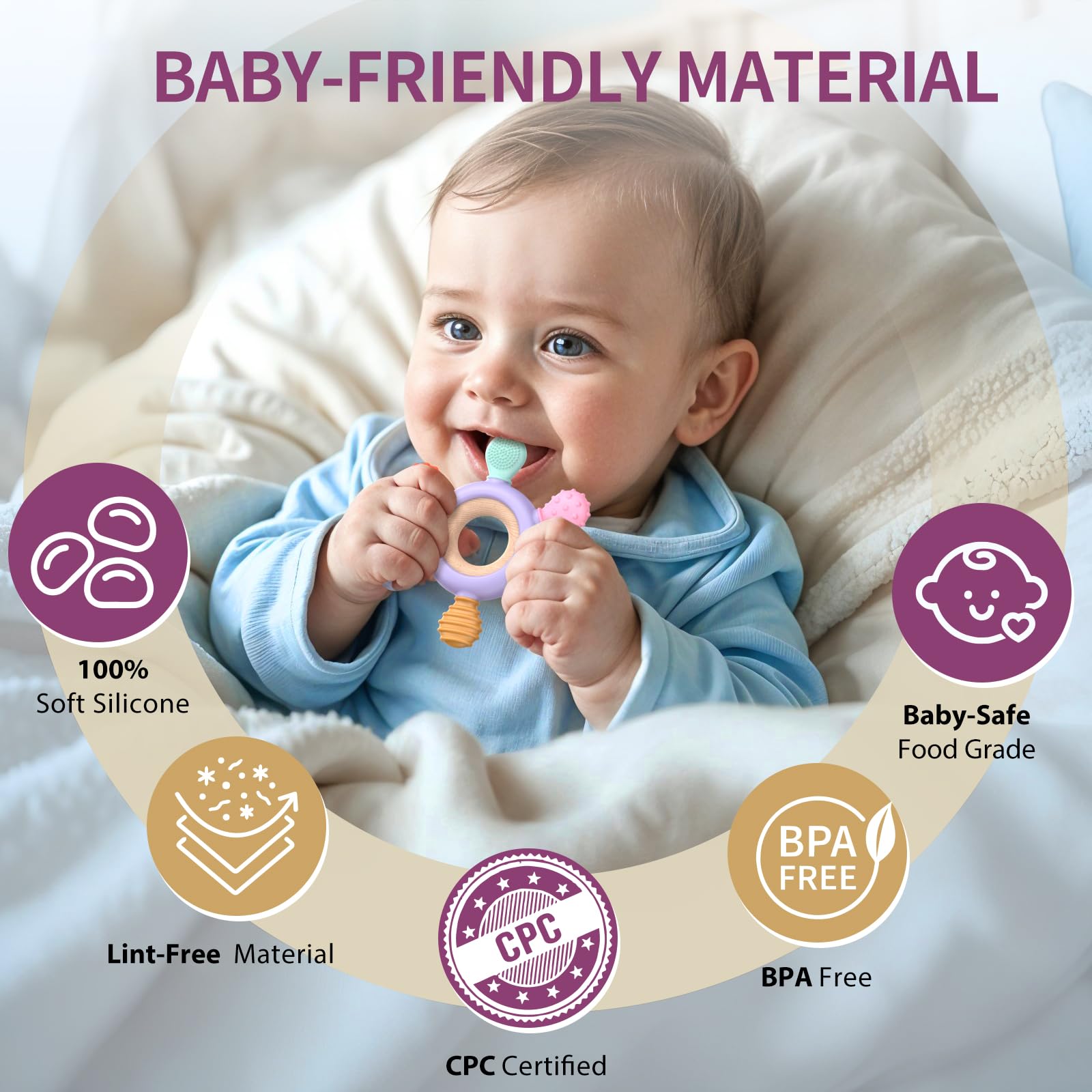 akolik Massaggiagengive per Neonato, Giocattoli per Dentizione Regalo da 3, 6, 9, 12 Mesi, Anello in Silicone Alimentare, Giochi da Bagno per Bambini