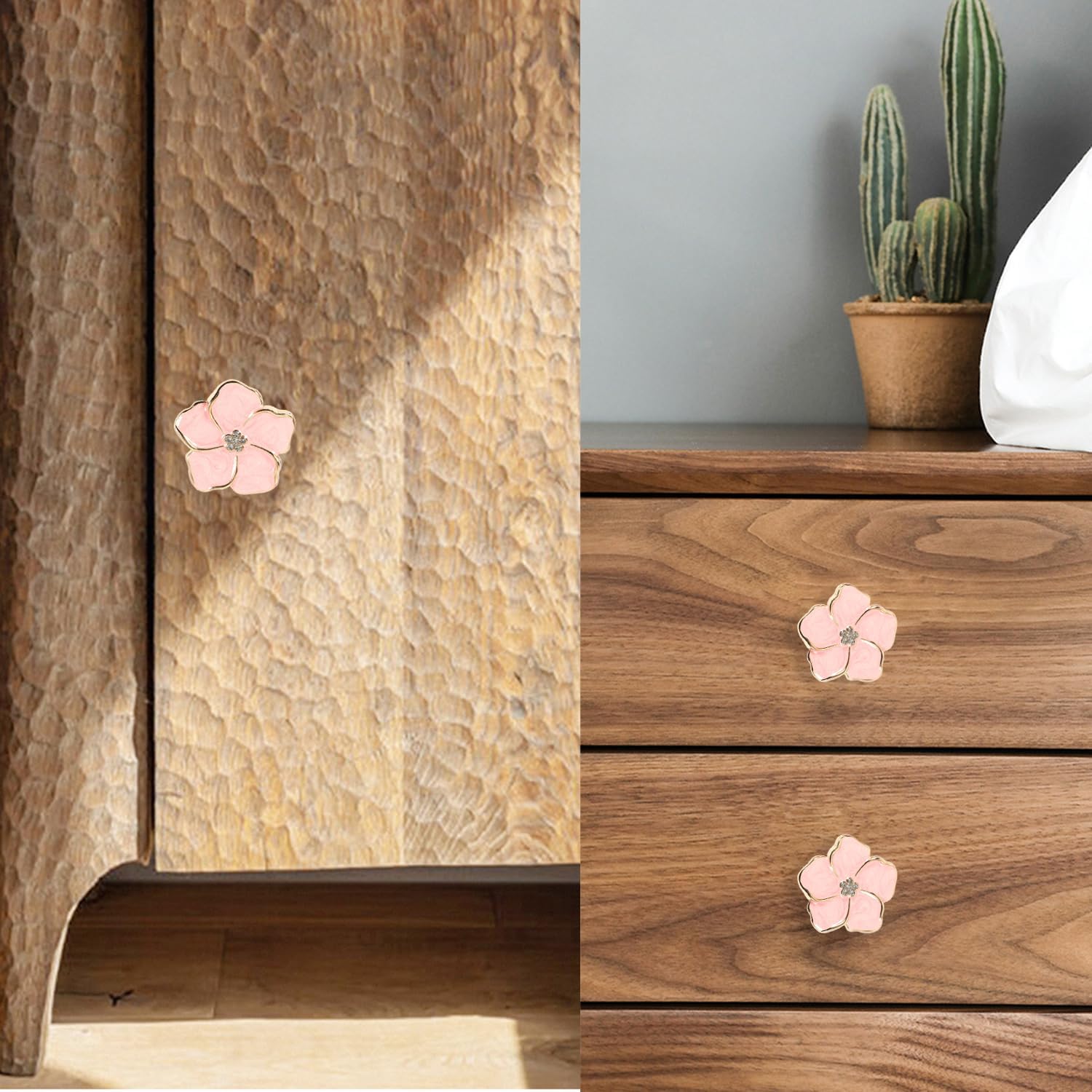 4 pcs Petal Handles Colorful Drawer Knobs Flower Petal Cabinet Dresser Knobs for Girl's Room Dresser Cupboard Drawer Wardrobe Decorative Furniture Knobs (Pink)
