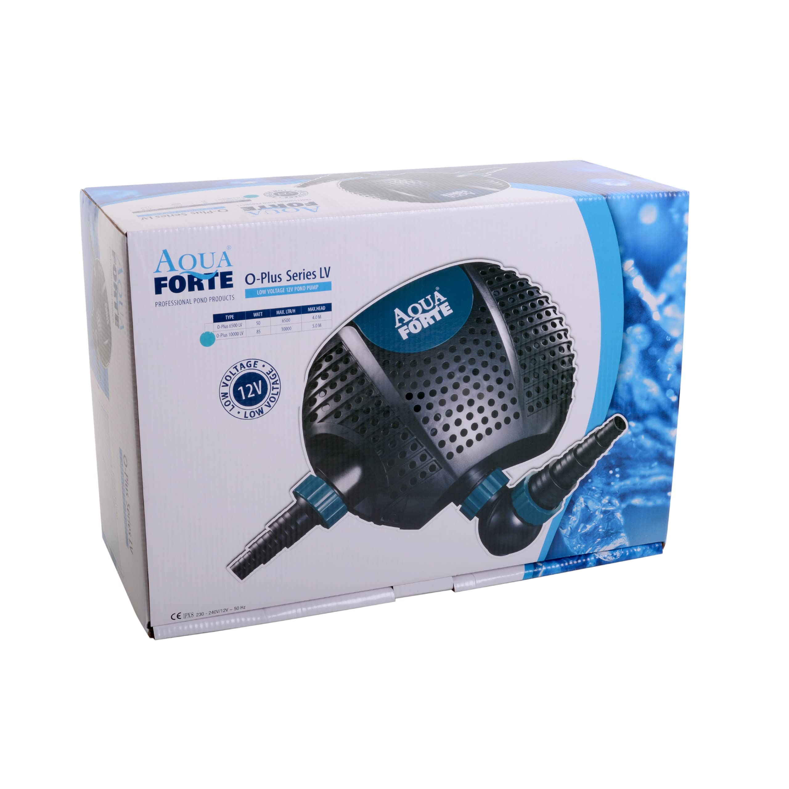 AquaForte O-Plus 10000 Bomba de filtración de bajo voltaje (12 voltios) Bomba de filtración, 85 vatios, Caudal 10 m3 por hora, Altura 5 metros, adecuado para estanques de natación