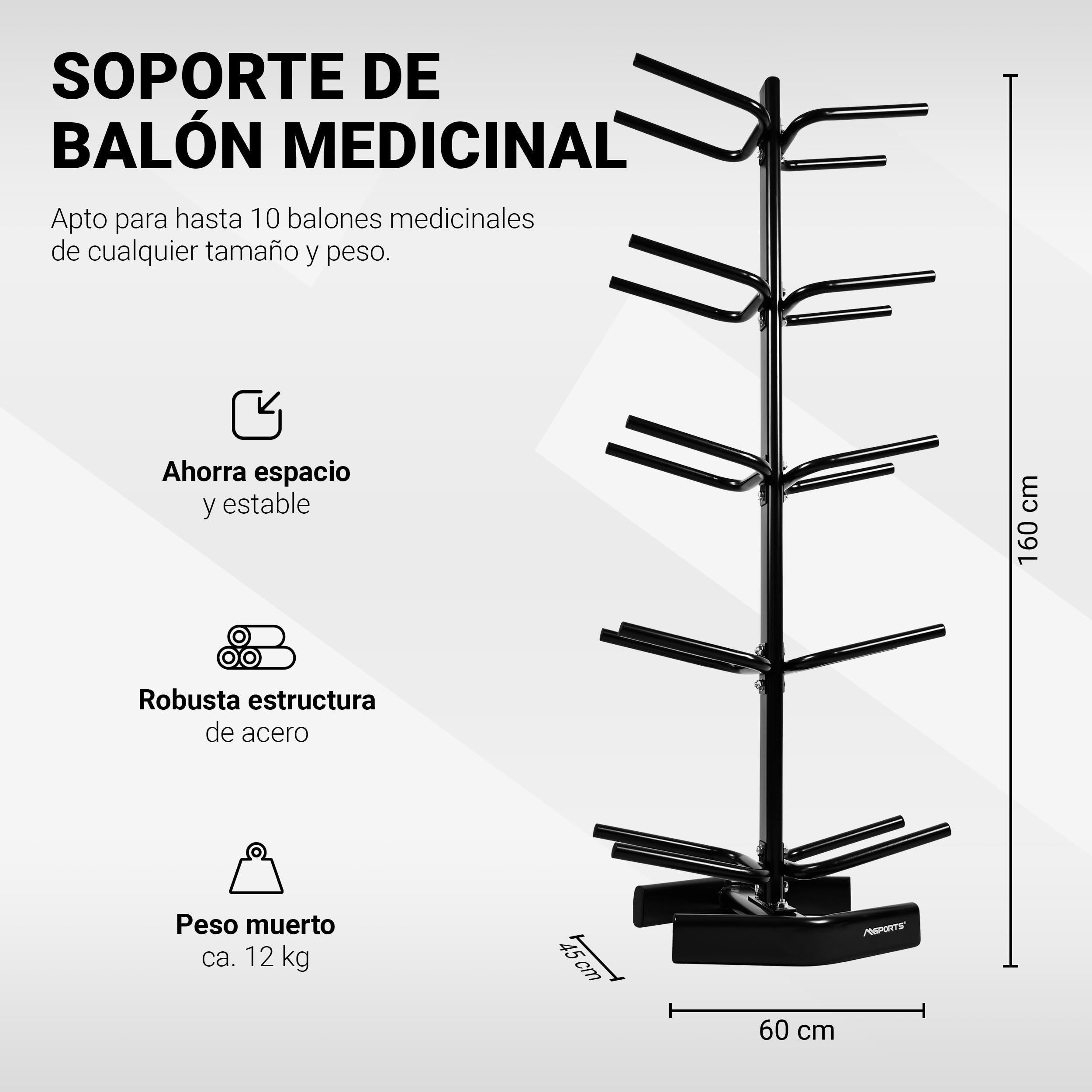 MSPORTS Estante para 10 pelotas de gimnasia balón medicinal