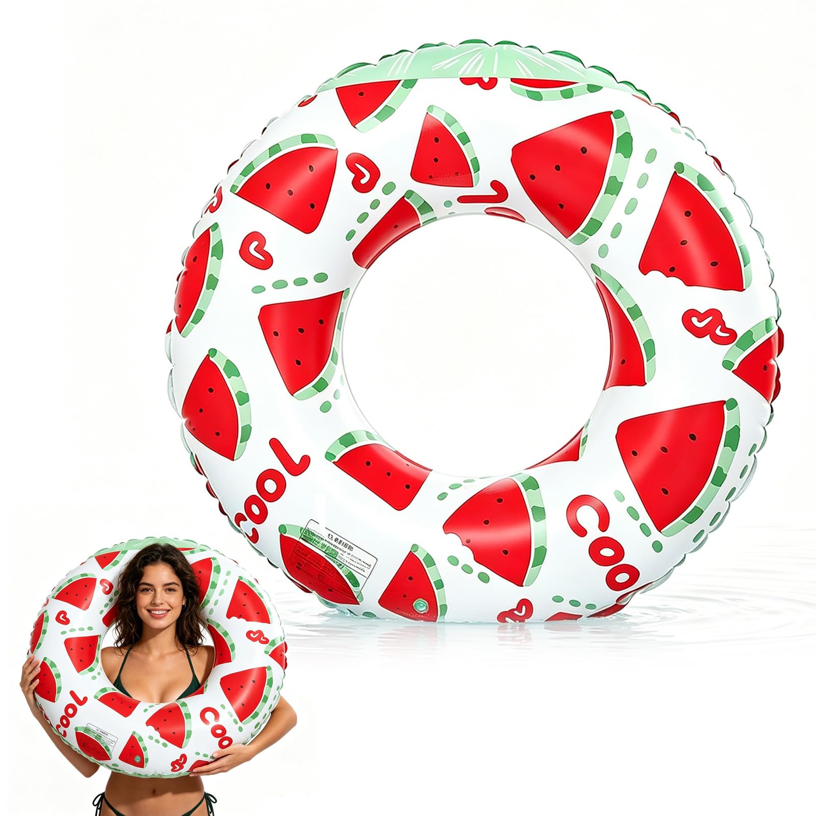 Swimming Ring Inflatable Rubber Rings for Kids Adults, 70/90cm Fruit Inflatable Pool Ring Floaties Swim Rings Water Float (Watermelon-1, 90CM)