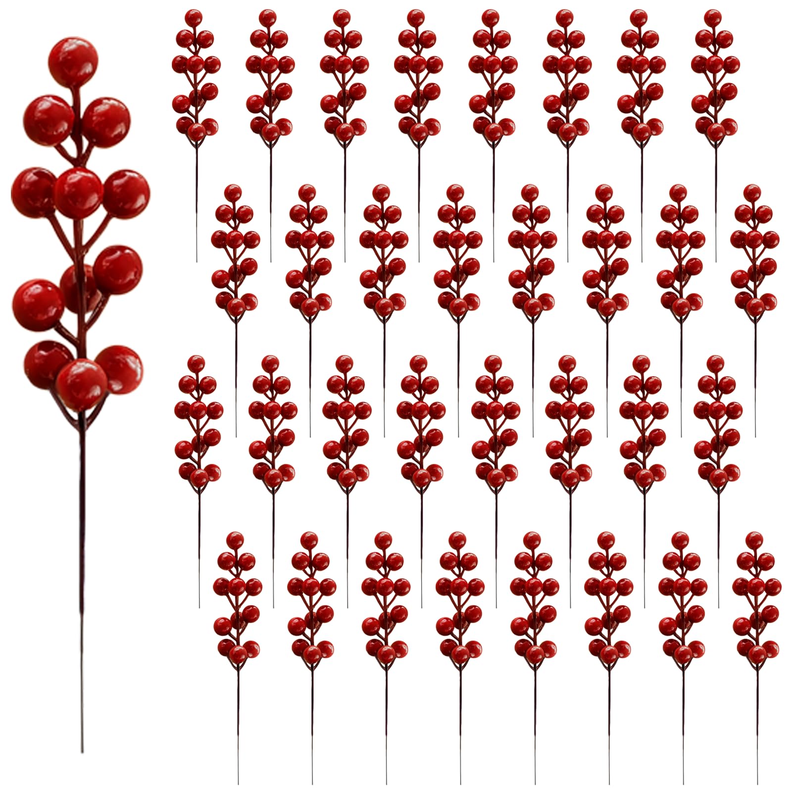Fangoo 32 Pack 23cm Artificial Christmas Burgundy Red Berry Stems