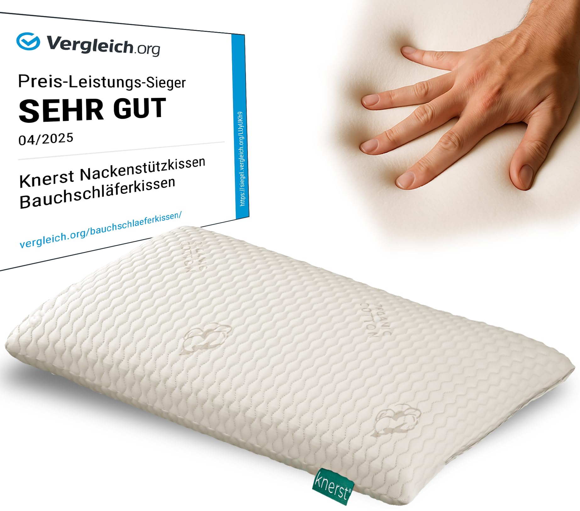 Ultraflaches Kissen Für Rückenschläfer – 6,5 Cm Hoch, Queen Size 80x40 Cm, Mit Baumwollbezug