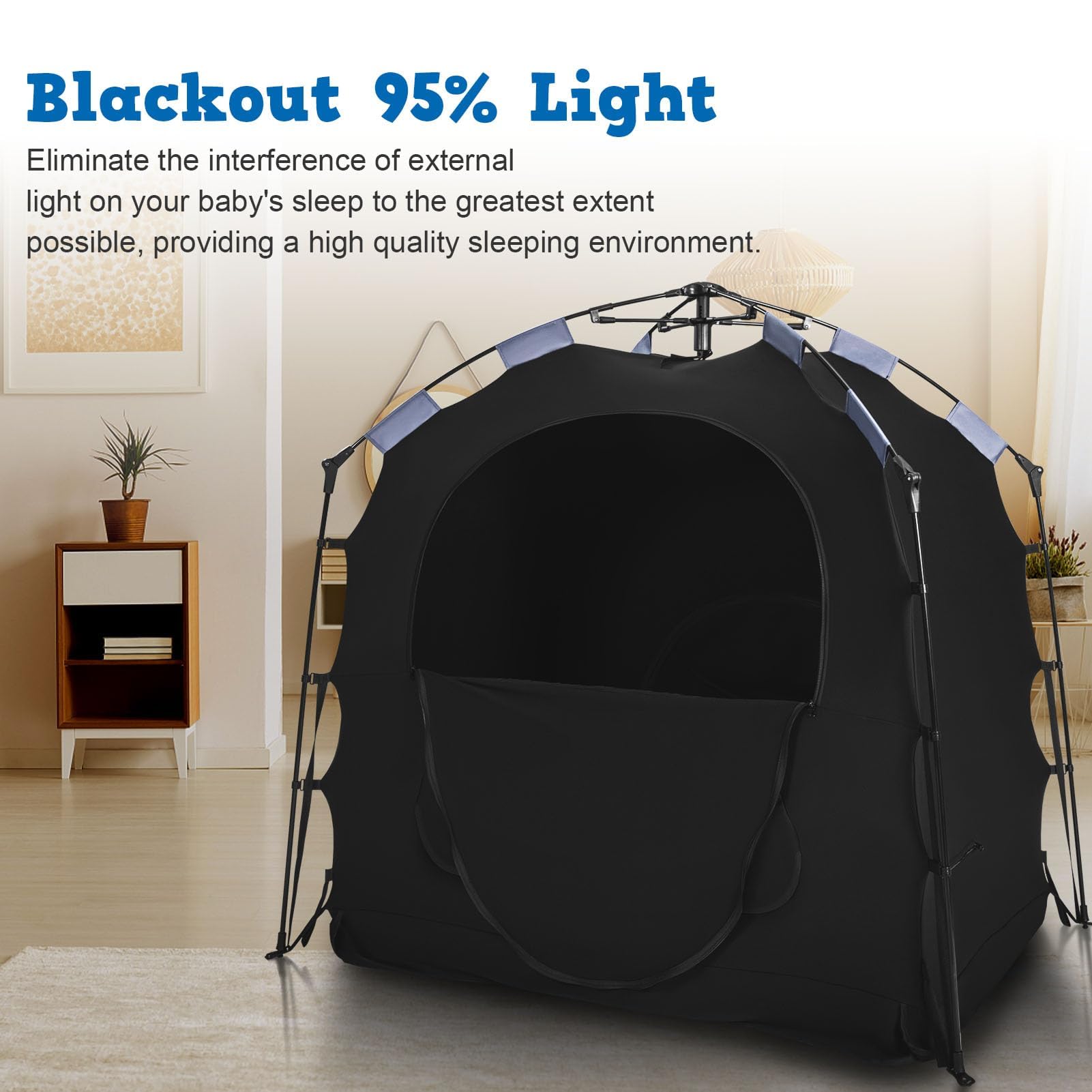 Pack N Play Blackout Cover Baby Sleep Tent 1-Click Set Up Blackout Tent Travel Crib Tent Canopy Portable Privacy Tent Blackout Canopy Crib Cover, Block 95% Light, Black