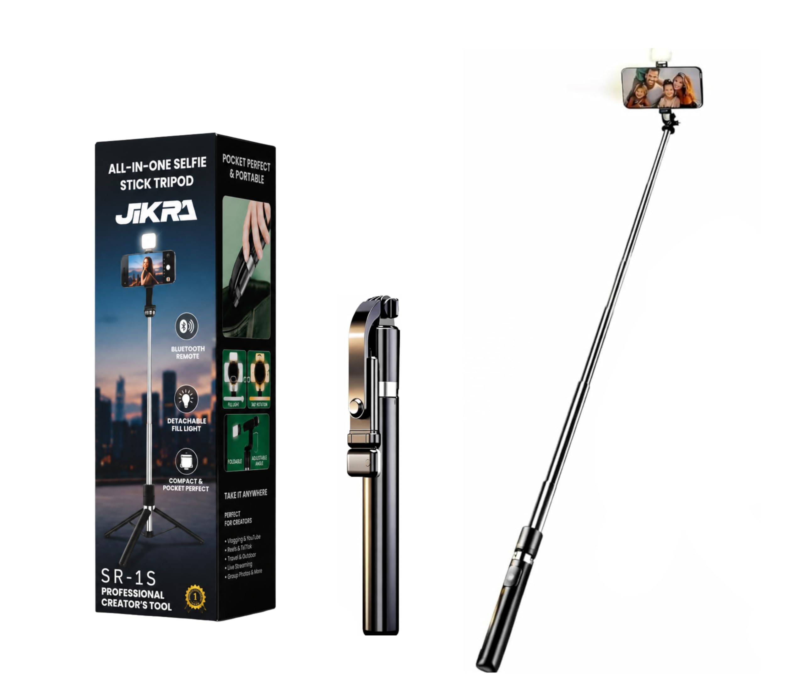 Professional 3-in-1 Selfie Stick Tripod with Bluetooth Remote | Lightweight Mobile Stand Stick for Vlogging & Photography | Extendable Triport Compatible with Android & iOS Smartphones-picture-10