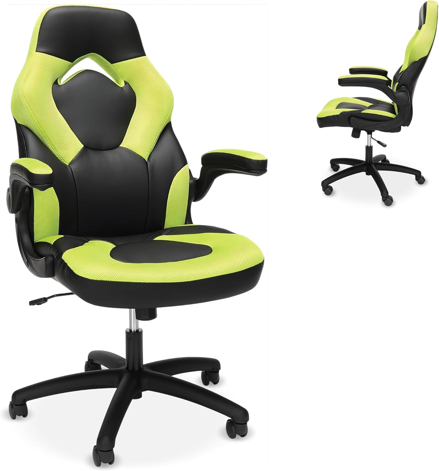 RESPAWN 3085 Ergonomic Gaming Chair for Adults, High Back Office Chair with Headrest and Flip Up Arms, Leather Racing Style Gaming Seat with Lumbar Support, Video Game Computer Desk Seat - Green