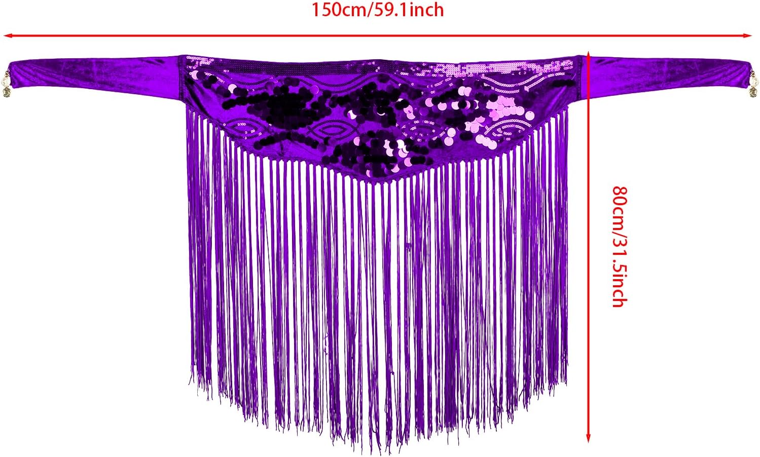 Long Tassel Belly Dance Hip Scarf Shiny Sequins Skirt Wrap for Women, Zumba Yoga Class Belly Dancing Party Costume - Image 6
