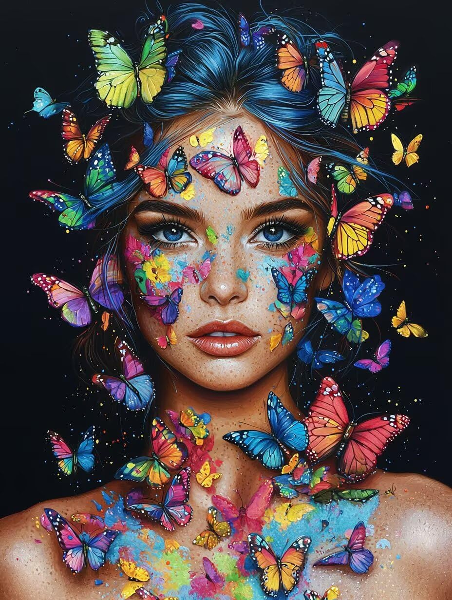 WEISHIWE Farfalla e donna Dipingere con i Numeri per Adulti, 70x90cm a-376 | Paint by Numbers Kit con Pennelli e Acrilico Pigmento, Fai da te Olio La Pittura di Numeri Kit, Decora la Casa, senza Cornice