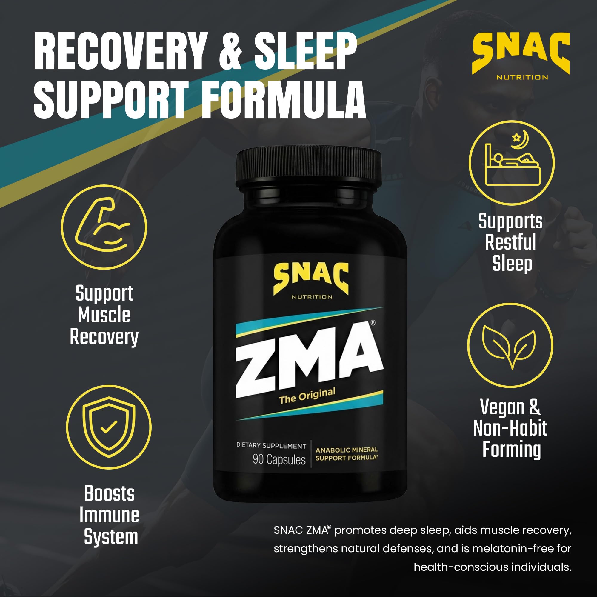 SNAC ZMA The Original Sleep & Supports Muscle Recovery - 90 Veggie Caps — Amazon image 2