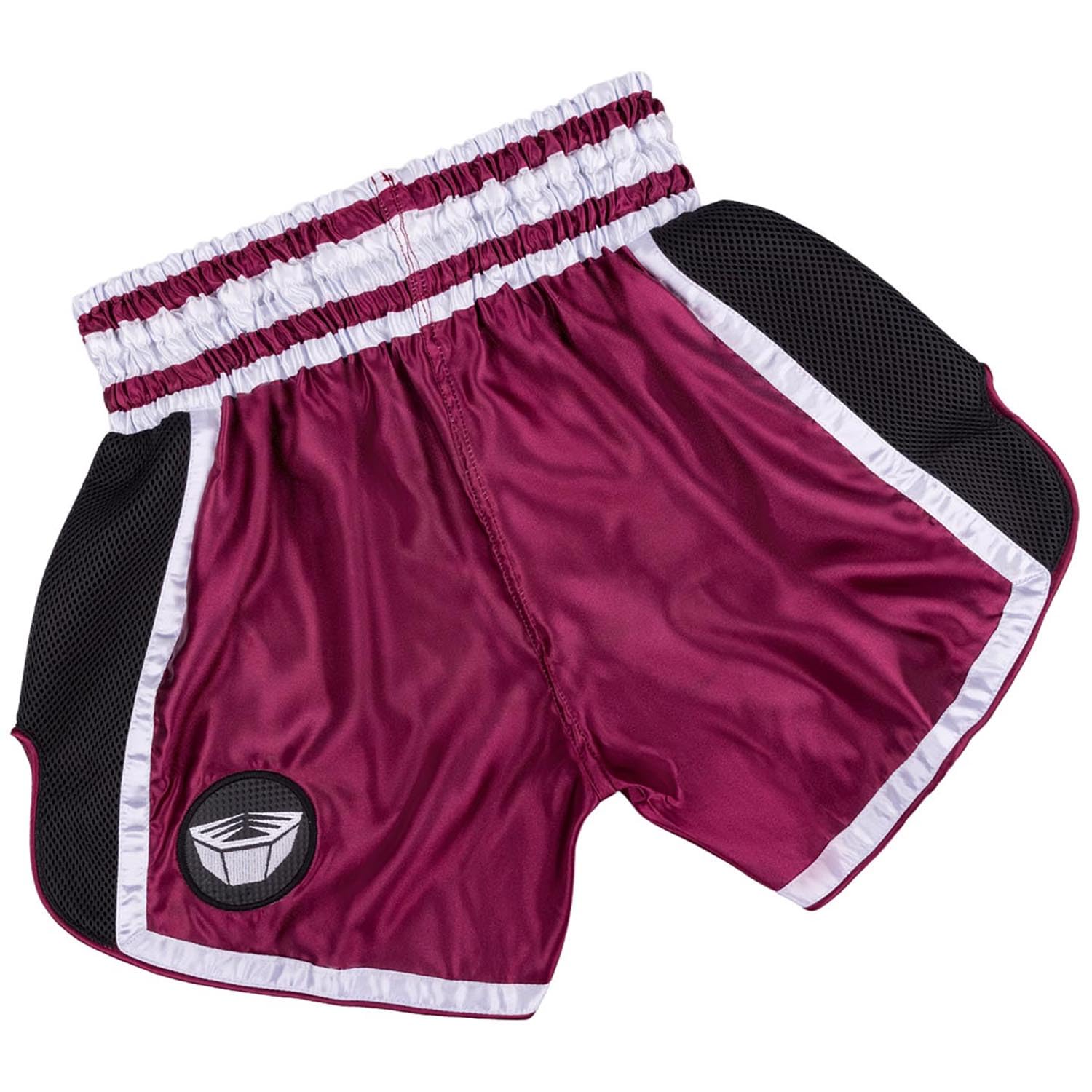 Muay Thai Shorts, Represent, Rot-schwarz, Kickboxhose für Training & Wettkampf, Thaibox Shorts Satin, Atmungsaktiv, Langlebig, Kampfsporthose für MMA, K1, Boxen, Thai Boxen