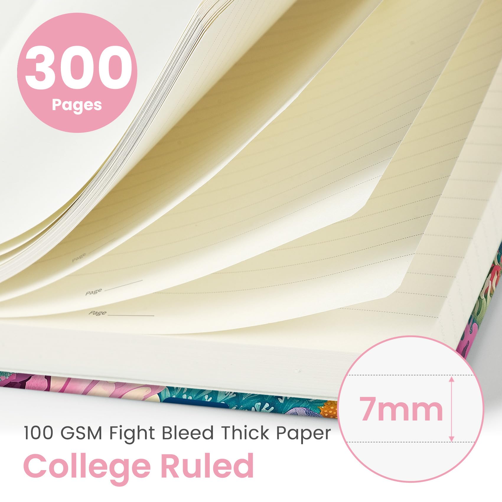 Taccuino a spirale a righe per lavoro, 300 pagine di spessore, B5 (18 x 25,4 cm), diario universitario a righe per donne e scrittura, quaderno con copertina rigida per prendere appunti, per ufficio
