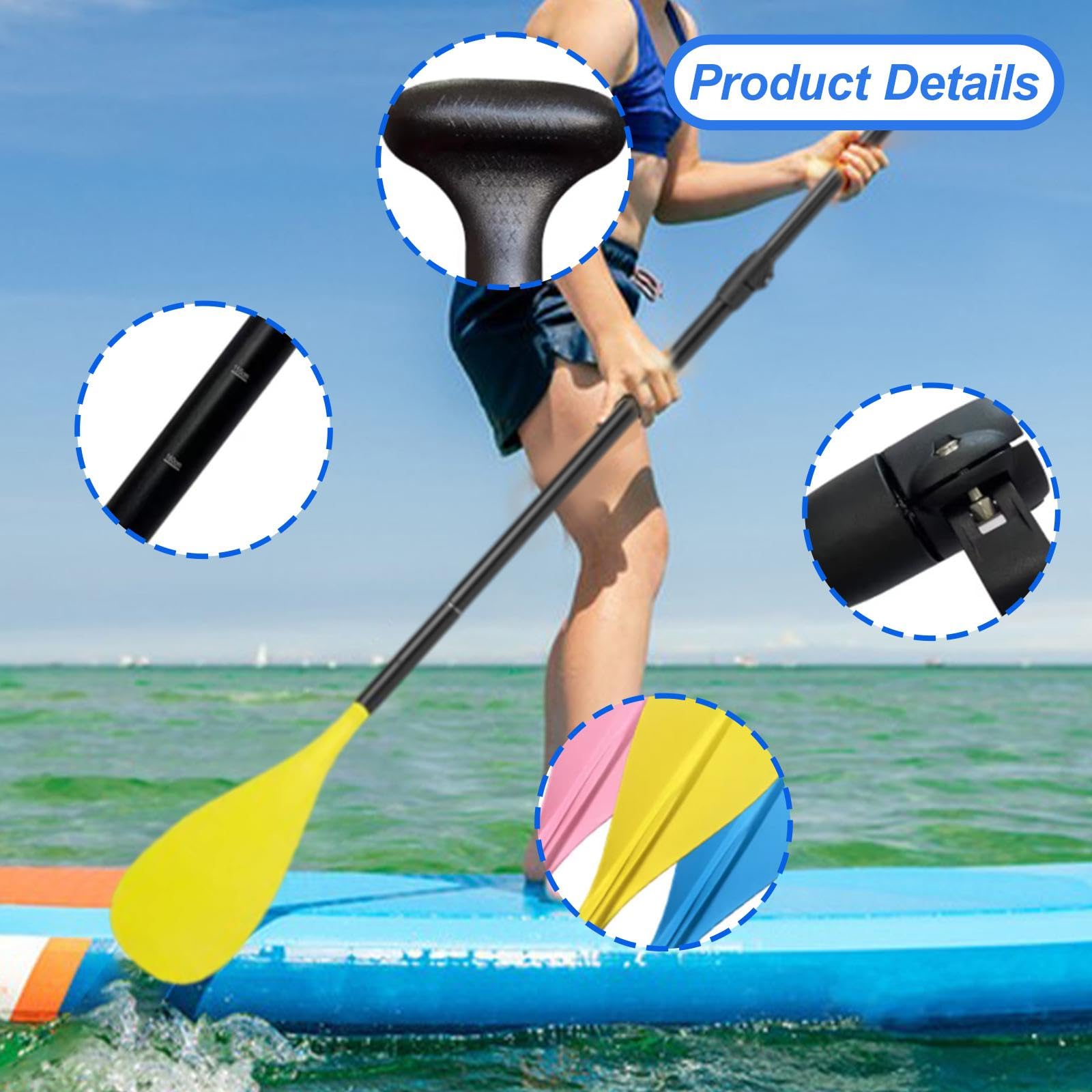 Pagaie pour Enfant, Pagaie Télescopique Réglable en Longueur, pour Sports Nautiques, Stand Up Paddle, Jaune