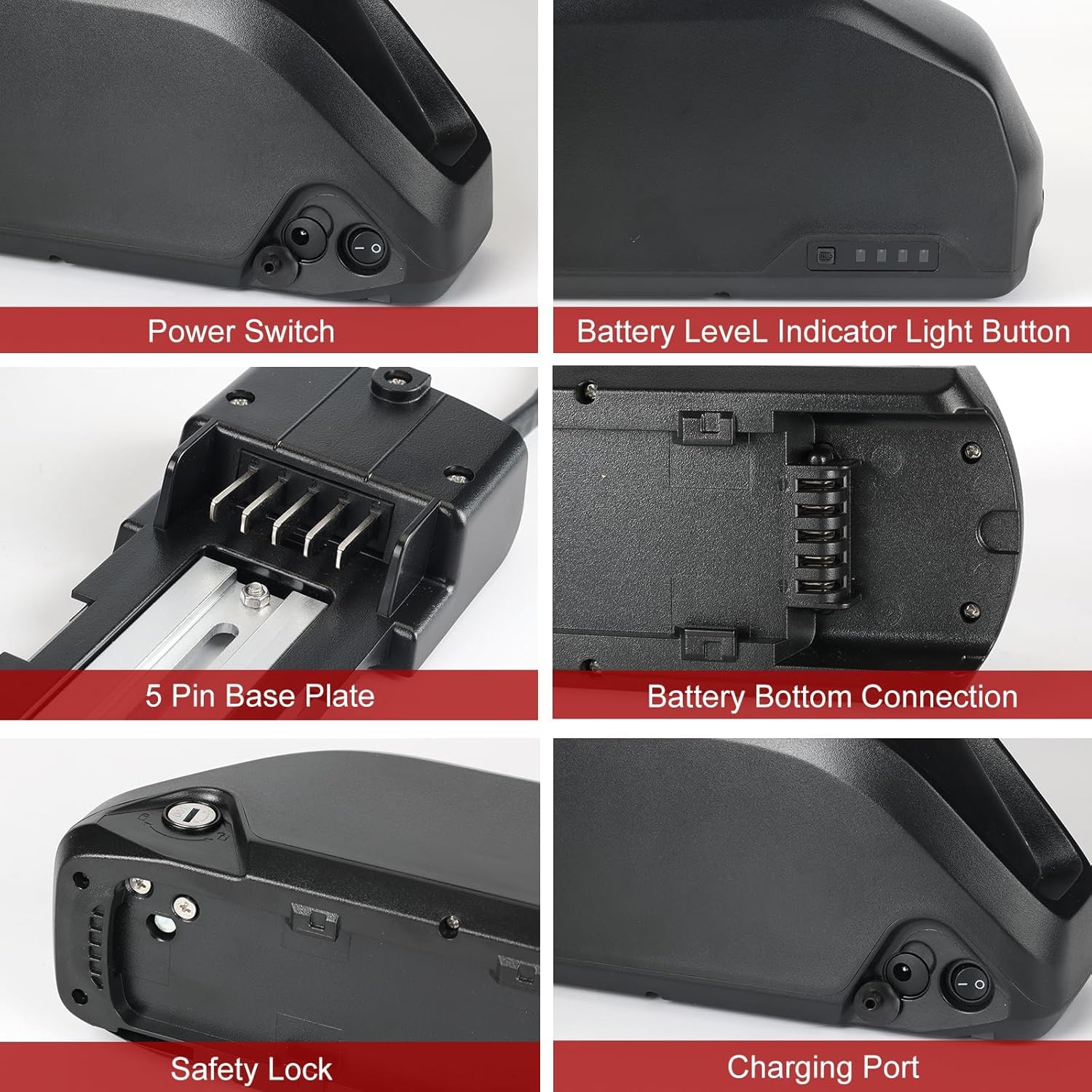 Batteria Ebike 36V 48V 52V 25Ah 20Ah 15Ah 13Ah, Batteria per Bici Elettrica Pedelec, con Base Caricabatterie e Blocco Sicurezza