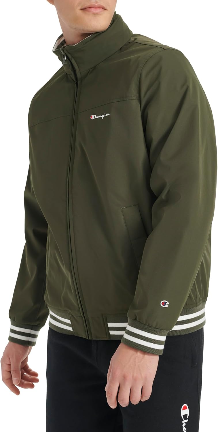 Champion Men's Water Resistant Varsity Bomber Jacket With Flex Stand Collar