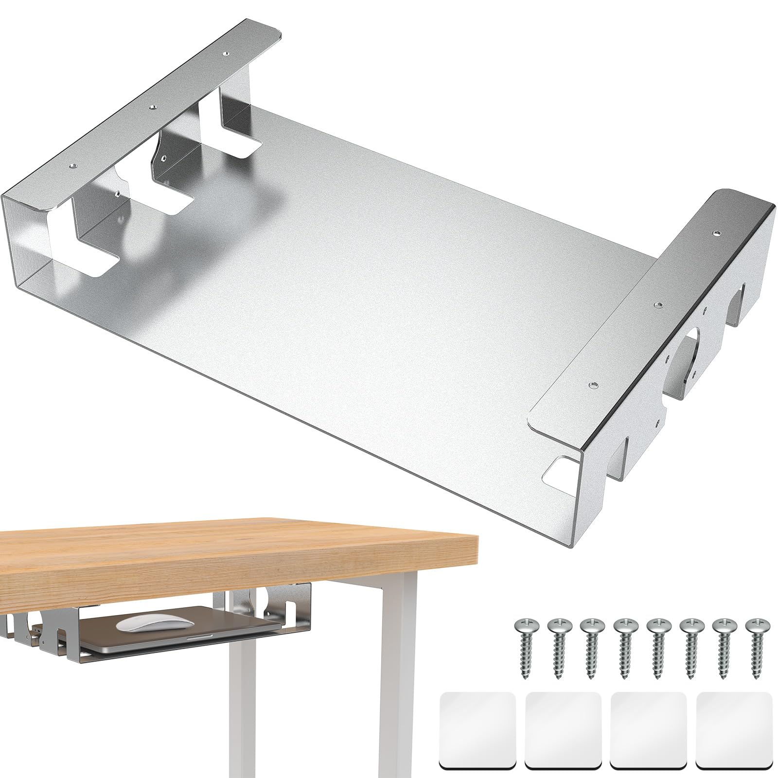 FOROIRON Upgrade Under Desk Shelf with Heat Dissipation - Under Table Shelf for Laptop, Audio, Game Console Device - Work Station, Standing Desk