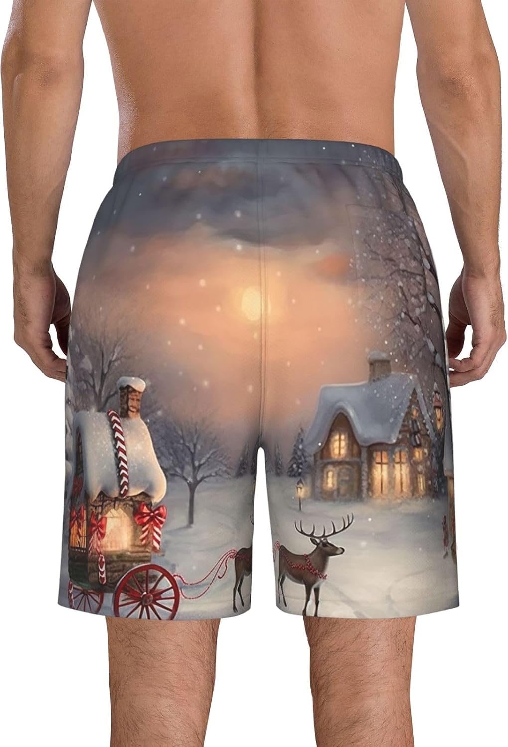 Men's Swim Trunks Quick Dry Bathing Suits Winter Christmas Beach Board Shorts Swimwear with Pockets White