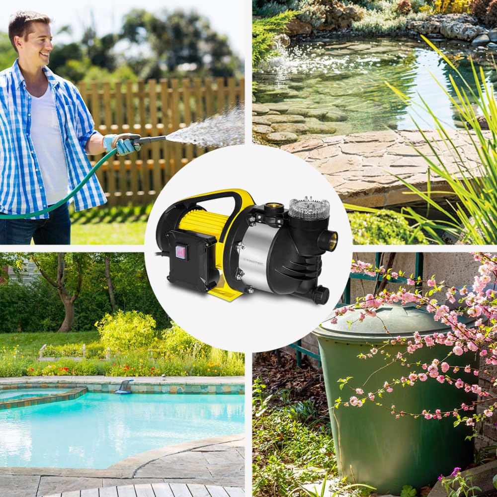 TROTEC Bomba de jardín TGP 4800 ESF – Bomba con potencia 4800 l/h, 1300 W – Presión de extracción 4,8 bar, altura de extracción 48 m, altura de aspiración 7 m, bomba de agua para barriles de lluvia,