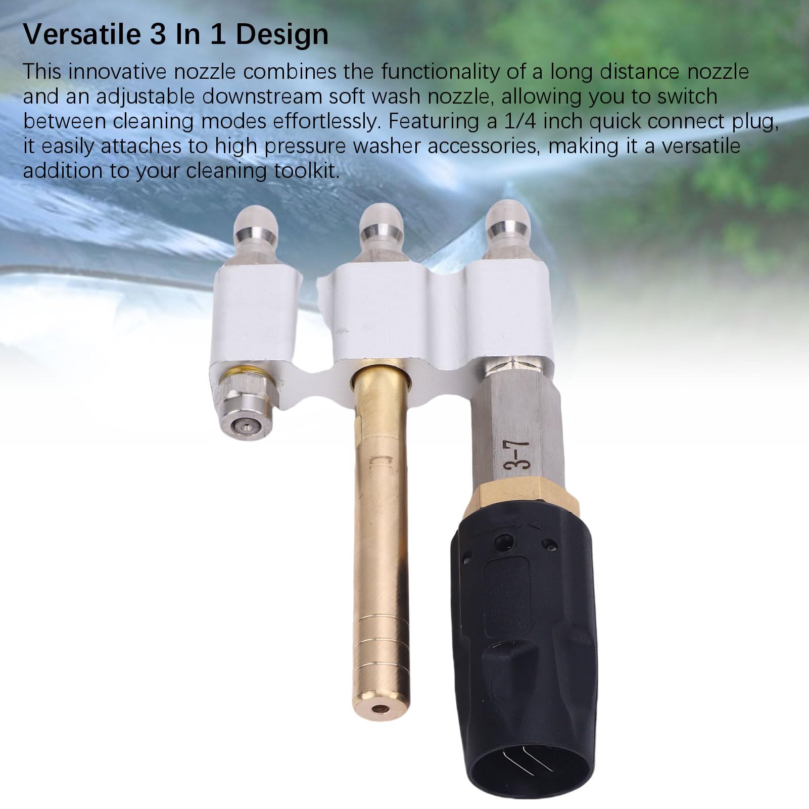 Boquilla de Lavado a Presión, Boquilla Rociadora de Latón de Diseño 3 en 1 1000-5000PSI con ángulo Ajustable de 0-60 Grados para Accesorios de Lavado a Alta Presión