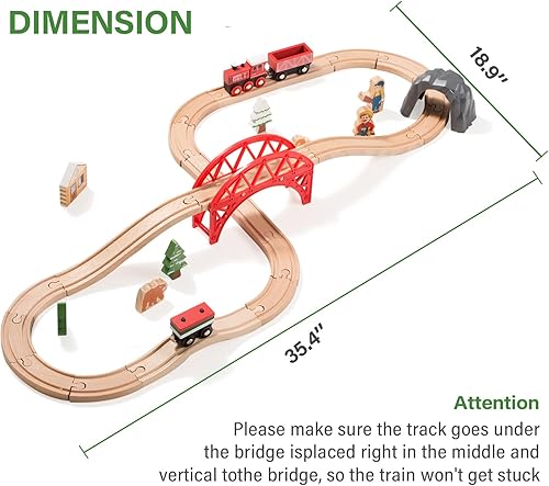Miniatura 7 de Giant bean Juego de tren de madera con temática forestal para niños pequeños, 36 piezas de juguete de madera expandible e intercambiable, para niños