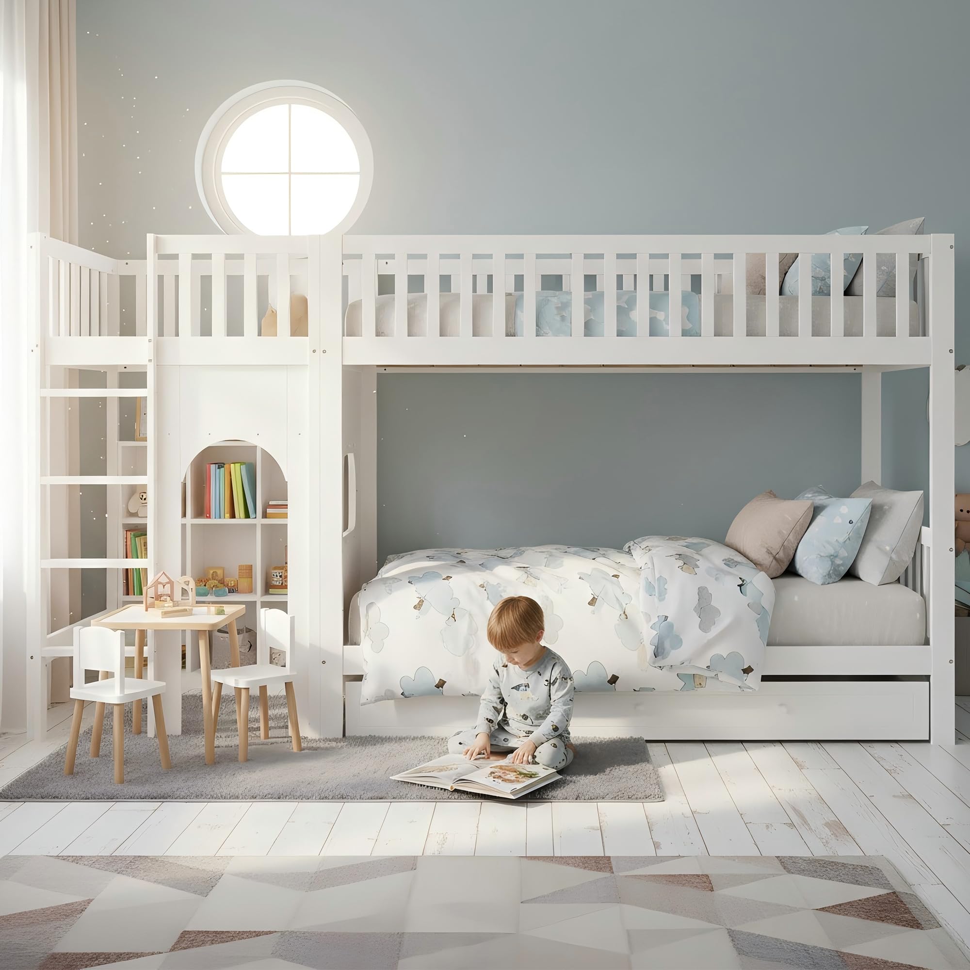 Litera 90 x 200 cm, cuna para niños, adolescentes, pino, blanco-1