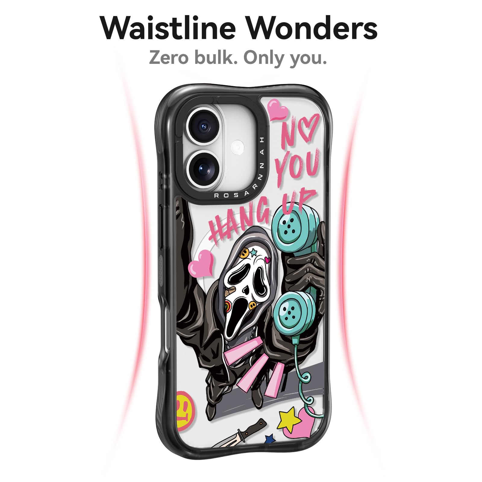 Rosarnnah Bonita funda para iPhone, compatible con Magsafe, protección contra caídas de grado militar de 20 pies, a prueba de golpes, divertido diseño de esqueleto para iPhone (6.1 pulgadas), color