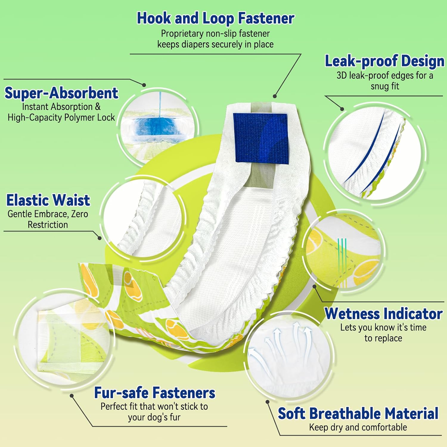 Dono Dog Diapers Male 120ct, Disposable Male Dog Wraps, Super Absorbent Puppy Diapers with Rapid-Dry Technology, Wetness Indicator, Leak-Proof Doggie Pampers, Small