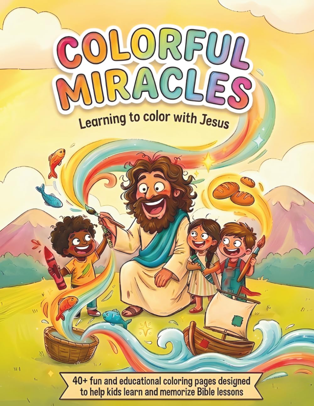 Colorful Miracles: Learning To Color With Jesus: Christian Bible Story Coloring Book for Kids Ages 2-12: Fun Expressive Jesus Miracles with Bible ... Lessons, and Interactive Drawing Pages.