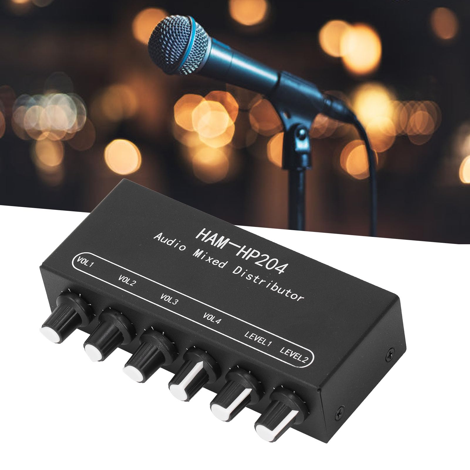 Distributore Mixer Stereo, Mixer Audio HiFi da 3,5 Mm a 6 Canali Amplificatore per Cuffie Switcher Splitter Mixer 2 Ingressi 4 Uscite Controller Audio per Cuffie Amplificatore