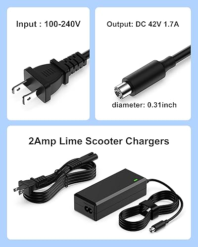 Miniatura 6 de Cargador de scooter Ninebot de 42V 1.7A compatible con Ninebot G30LP ES2 ES4 ES1L F20 F30 F40 E22 E25 M365 Pro/Pro2 Lime-S Scooter eléctrico con
