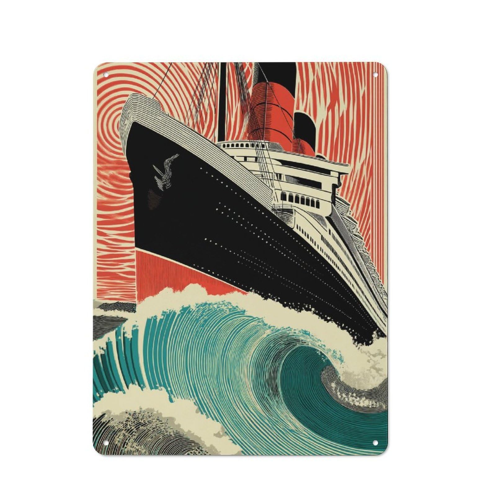 Junmoney Titanic Wave Encounter Retro Tin Wall Plaque 40X30cm For Kitchen Or Home Bar, For Home Interiors, Feature Walls And Decorative Displays