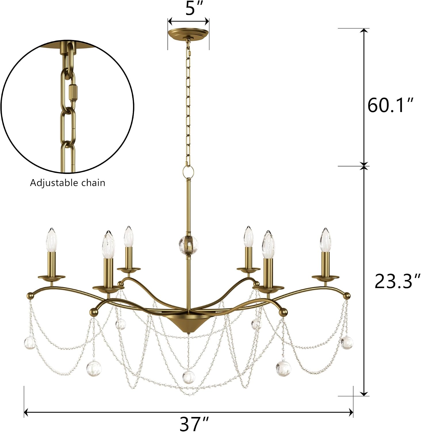 Maxax Champagne Chandelier, 6-Light Large Farmhouse Chandeliers for Dining Room, Crystal Chandelier Light Fixtures for Kitchen, Living Room, Foyer, Entryway,Champagne 37-Inch