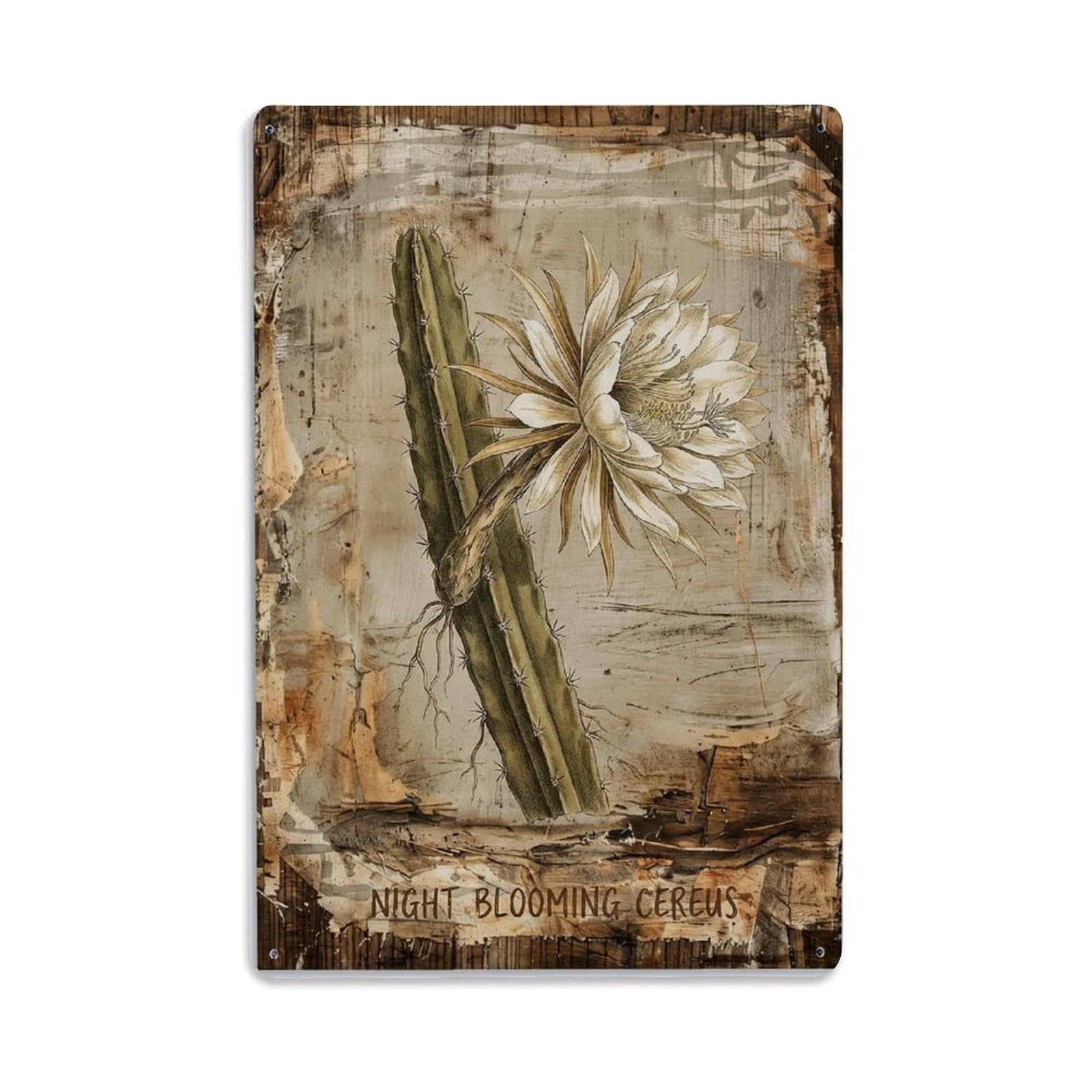 Night Blooming Cereus Vintage Metal Tin Sign Plaque Wall Decor for Cafe, Club, Garden Metal Poster 8x12Inch