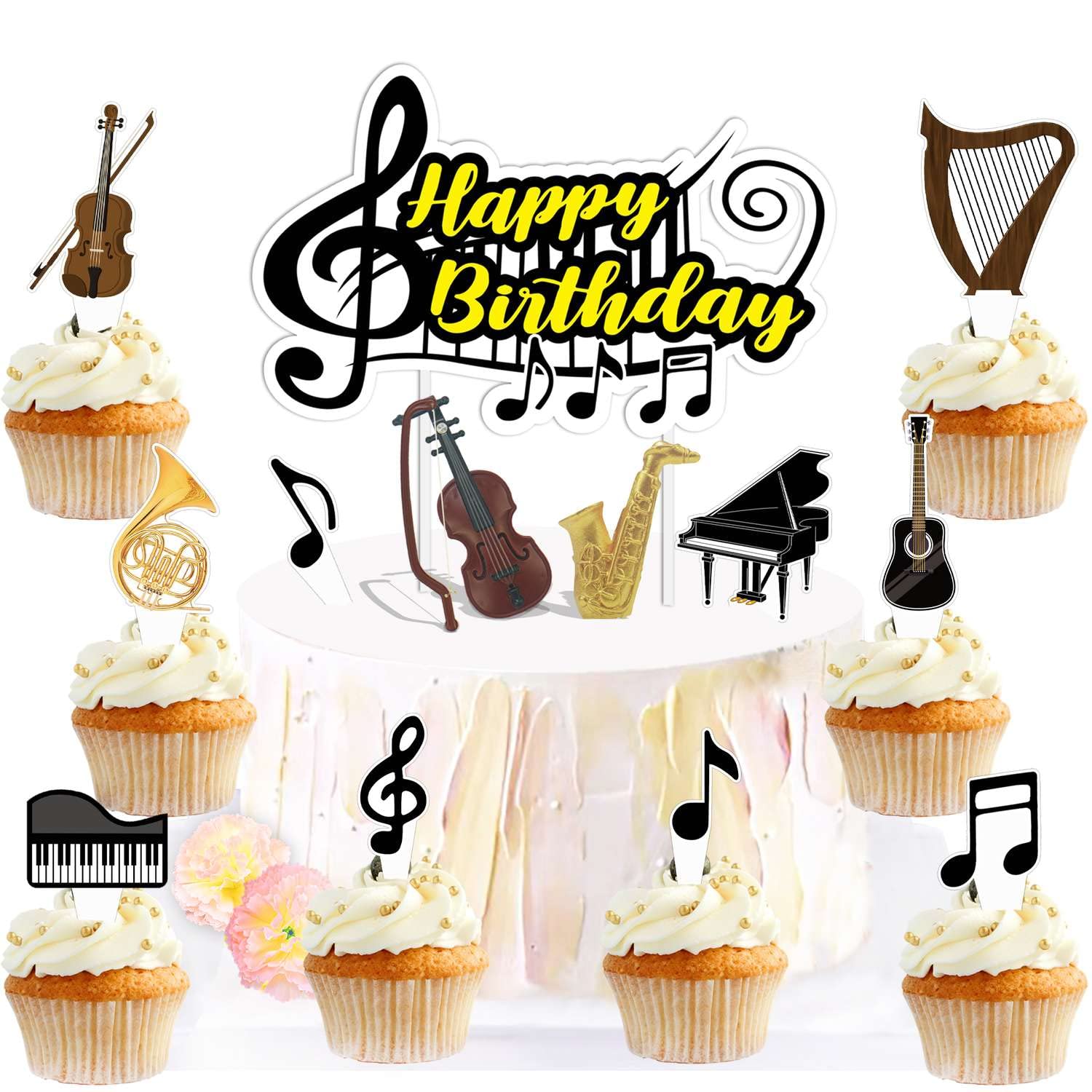 23PCS Sheet Music Notes Cupcake Toppers Party Decorations Kits with
