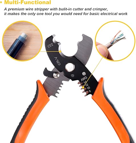 Miniatura 7 de Cortador de cables de 7 pulgadas 8-14 AWG, resistente para cobre de aluminio, cables de comunicación, herramienta de pelado de cables y herramienta