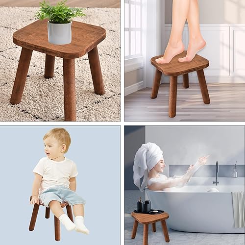 Miniatura 7 de Taburete pequeño de madera de 9.45 pulgadas, taburete pequeño de madera para niños y adultos, taburete pequeño para cocina, baño y soporte de