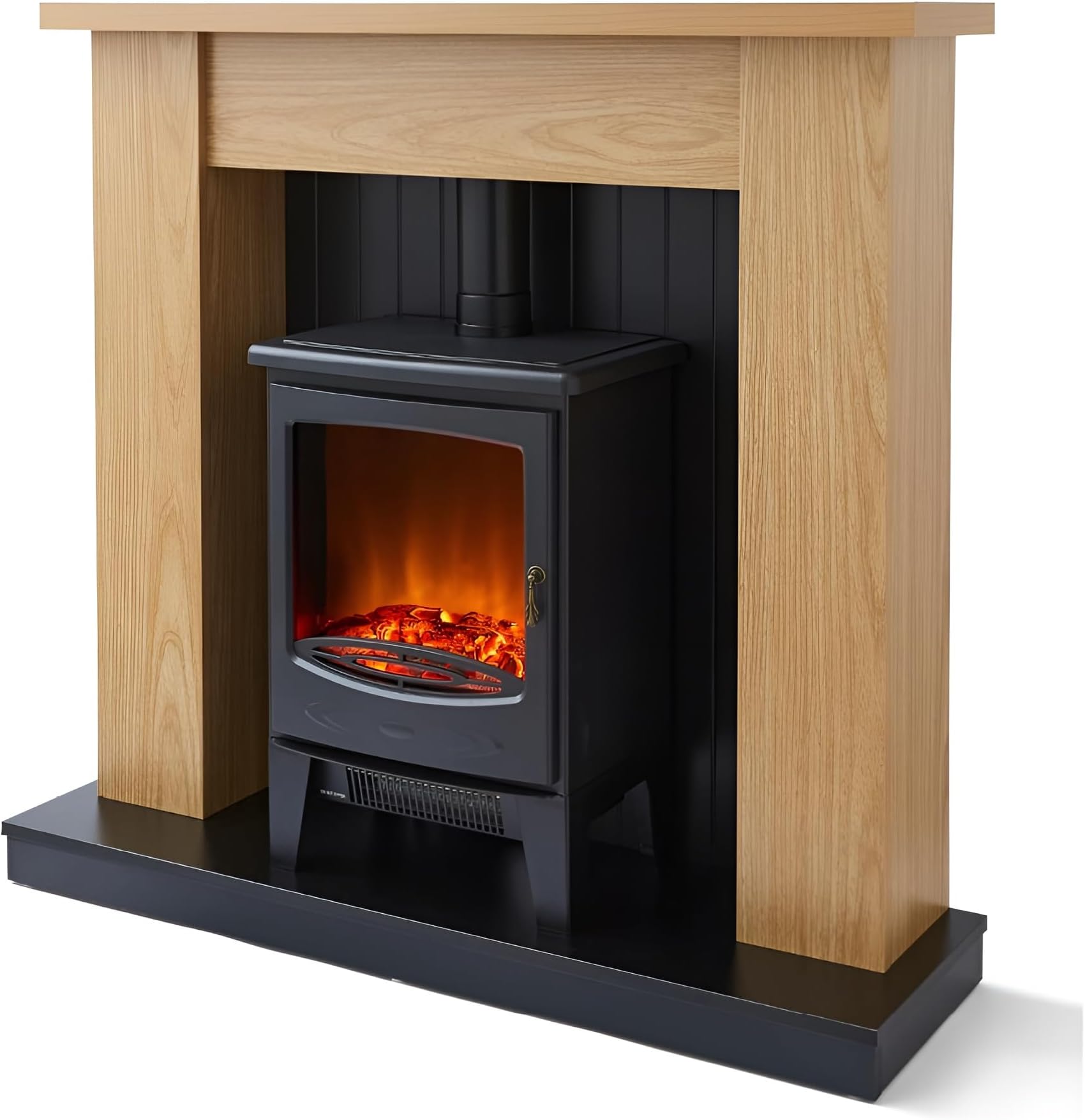 Cambridge Fireplace Stove Suite with Two Heat Settings and Realistic LED Flame Effect, 1850W, Black, WL45043