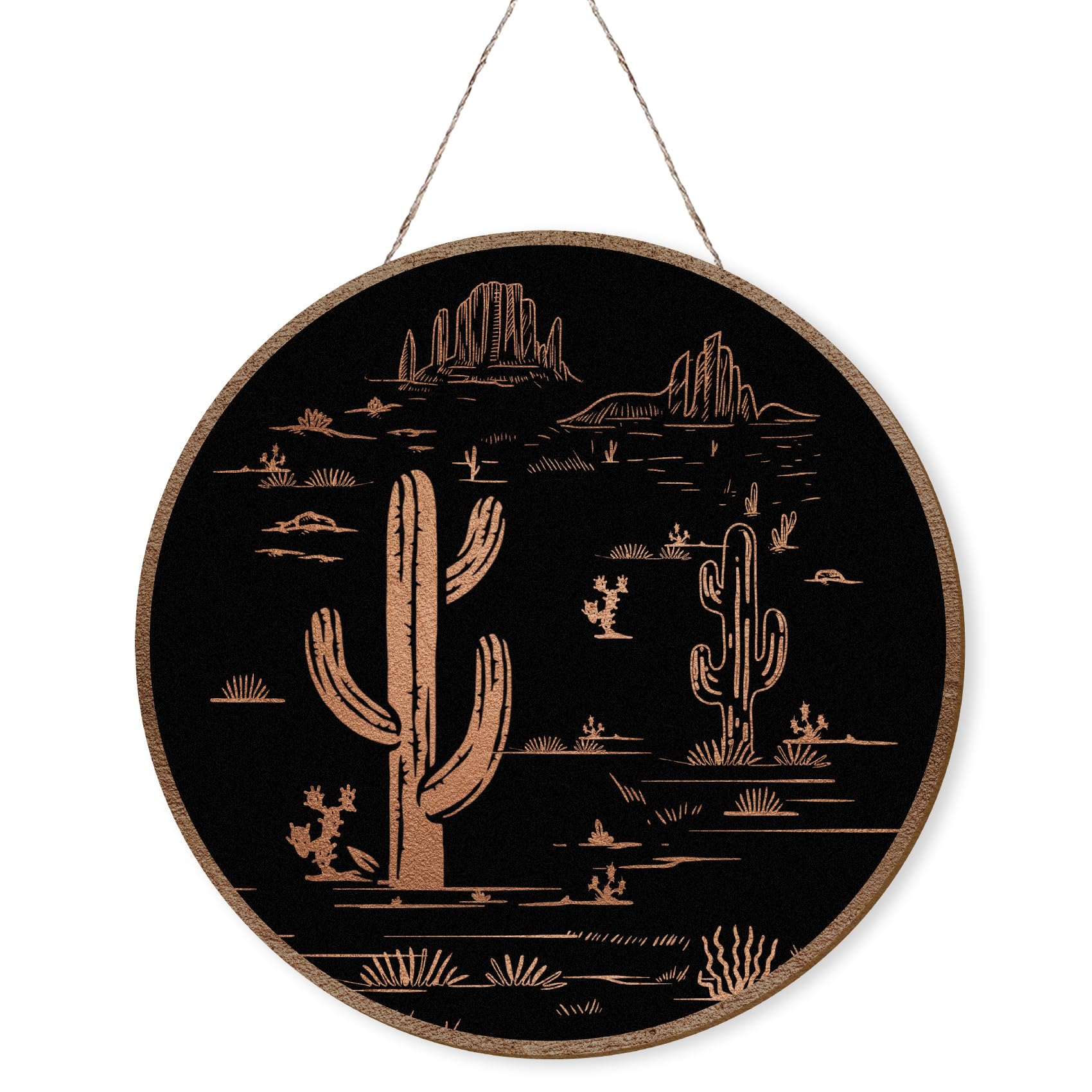 MOTERMATE Boho Western Southwestern Sign Decor, Rustic Western Desert Cactus Wall Hanging Decor Art for Farmhouse Home, Golden Western Cowboy Cowgirl