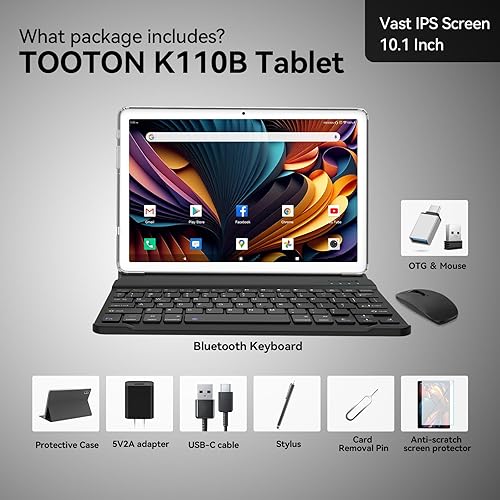 Miniatura 7 de Tableta 2 en 1 con teclado, las últimas tabletas Android de 128 GB ROM, tableta de 10 pulgadas con chip octa-core compatible con WiFi de 5+2.4 GHz,