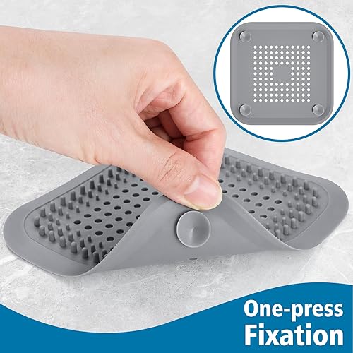 Miniatura 6 de Colector de pelo, tapón de silicona para drenaje de ducha para baño, cocina, ducha, fácil de limpiar y duradero con ventosas (4)