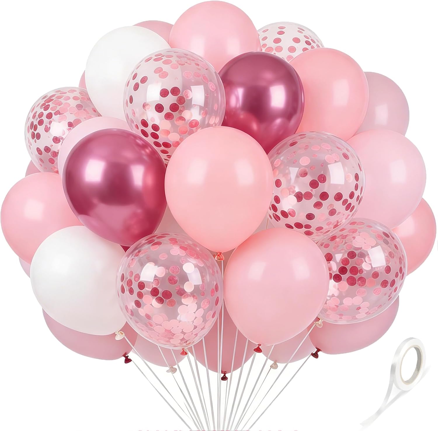 Pink White Balloons 60Pcs 12 Inch Pink Confetti Latex Balloon for Party