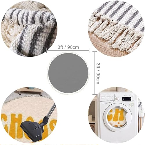 Miniatura 2 de Alfombra redonda de estilo bohemio con borlas, alfombra de meditación lavable para pasillo, dormitorio, baño, sala de juegos, guardería, 3 pies