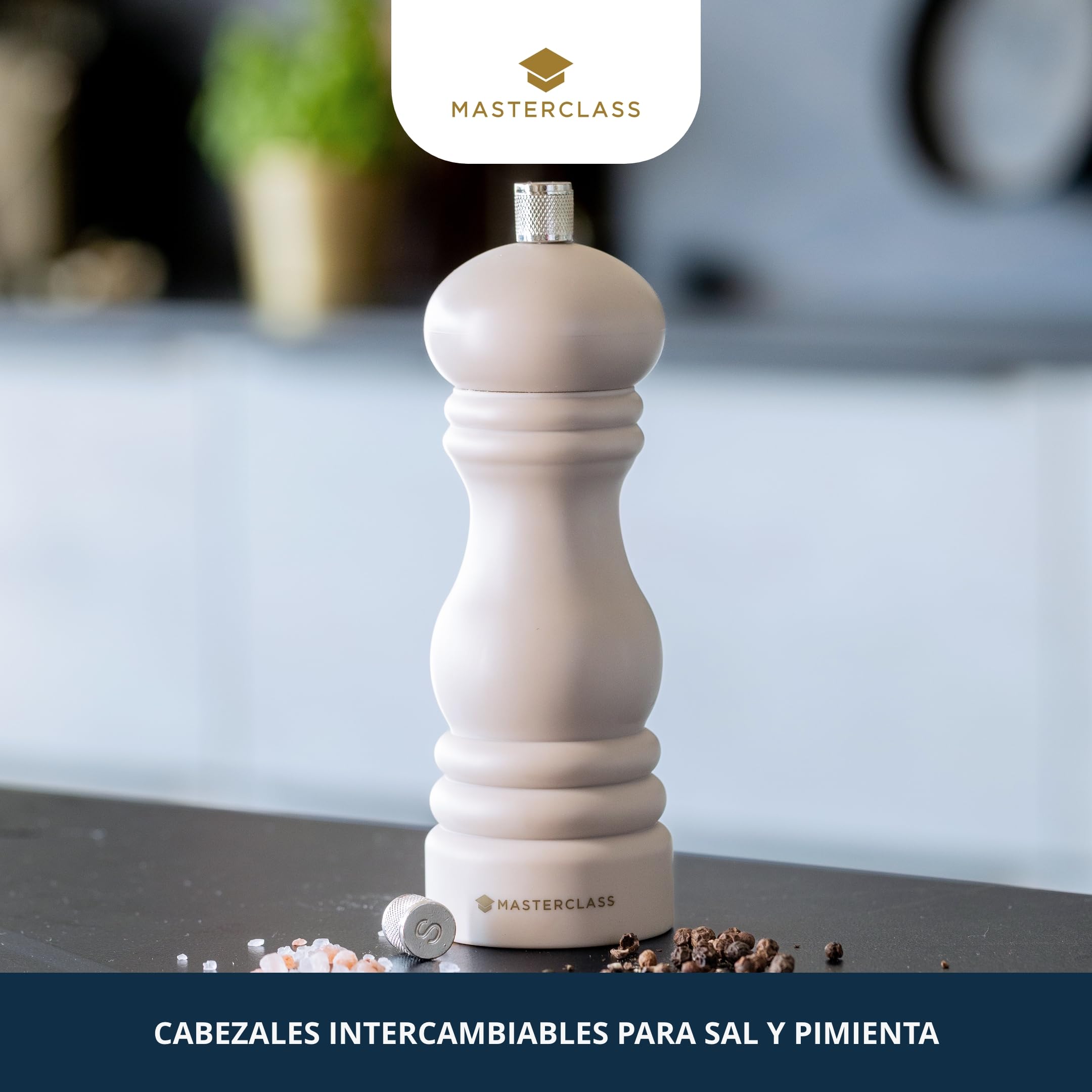 MasterClass - Molinillo de sal o pimienta (17 cm), Cream/Latte, con etiqueta para regalo